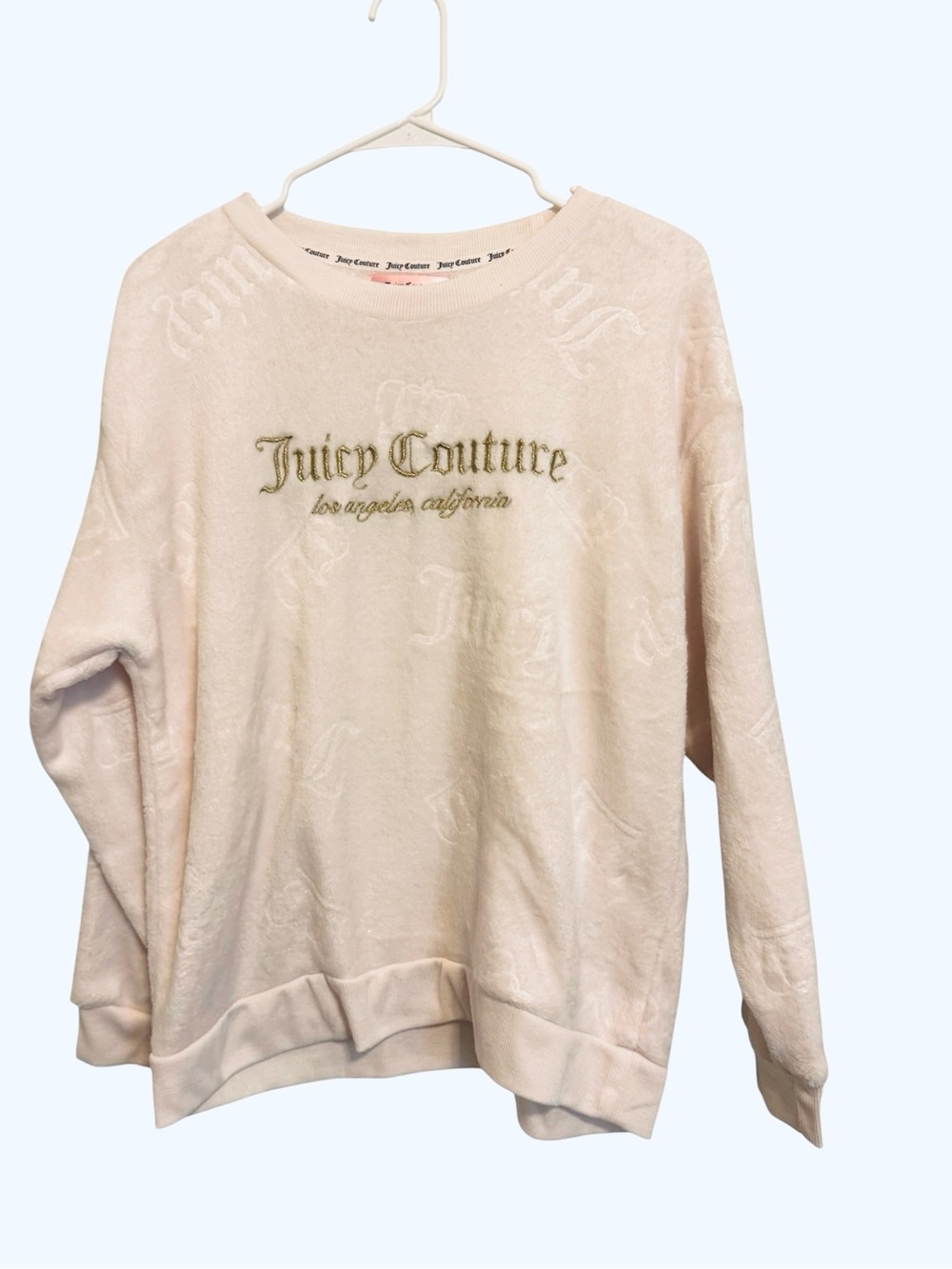Juicy Couture Plush Fleece Sleepwear Sweatshirt Pullover Pink White Large